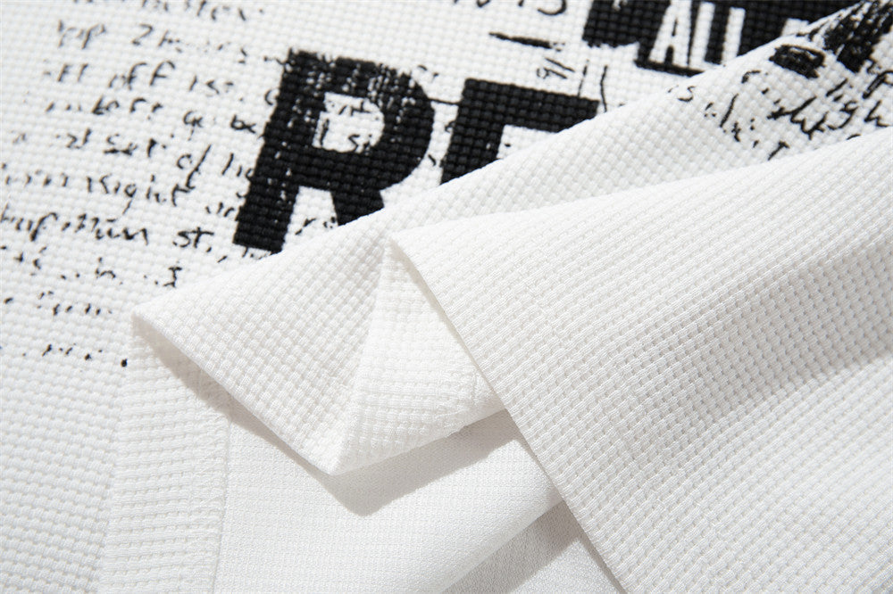 Crucifix Hardcore Graphic Long Sleeve Waffle-Knit Tee – White Star Print