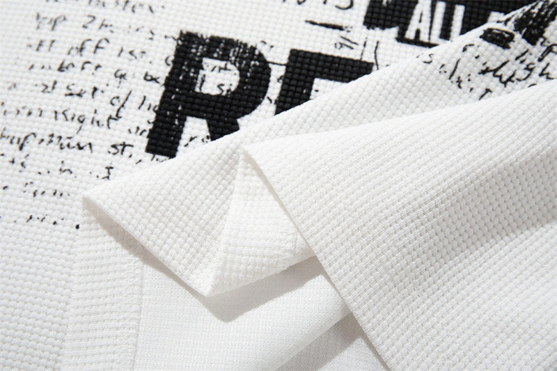 Crucifix Hardcore Graphic Long Sleeve Waffle-Knit Tee – White Star Print