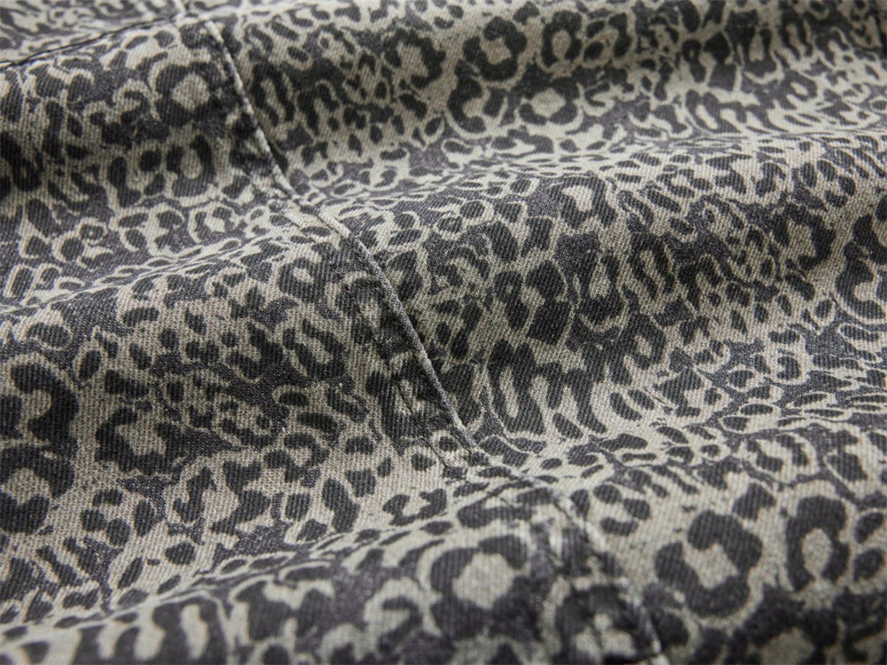 Leopard Print Wide-Leg Jeans – Vintage Washed Oversized Baggy Denim Pants
