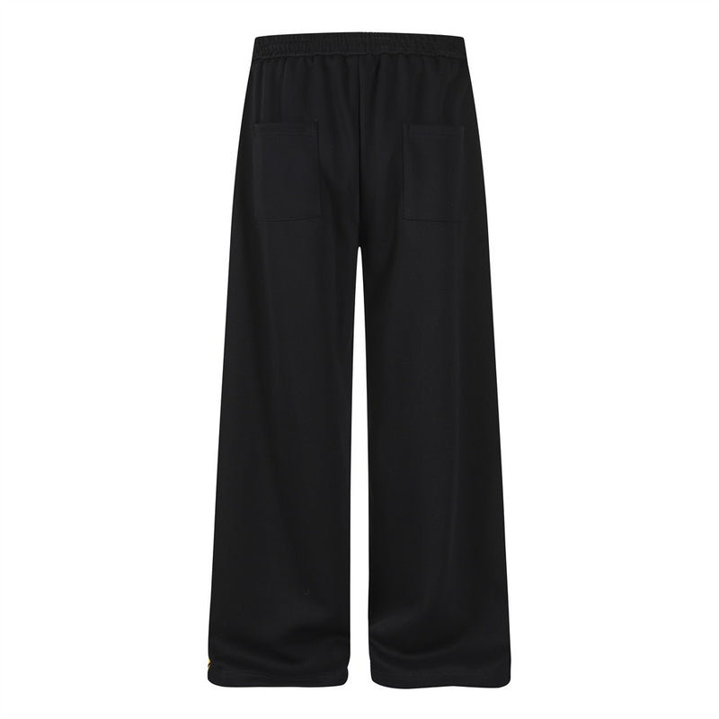 Wide-Leg Track Pants with Gold Side Stripes & Crest Embroidery
