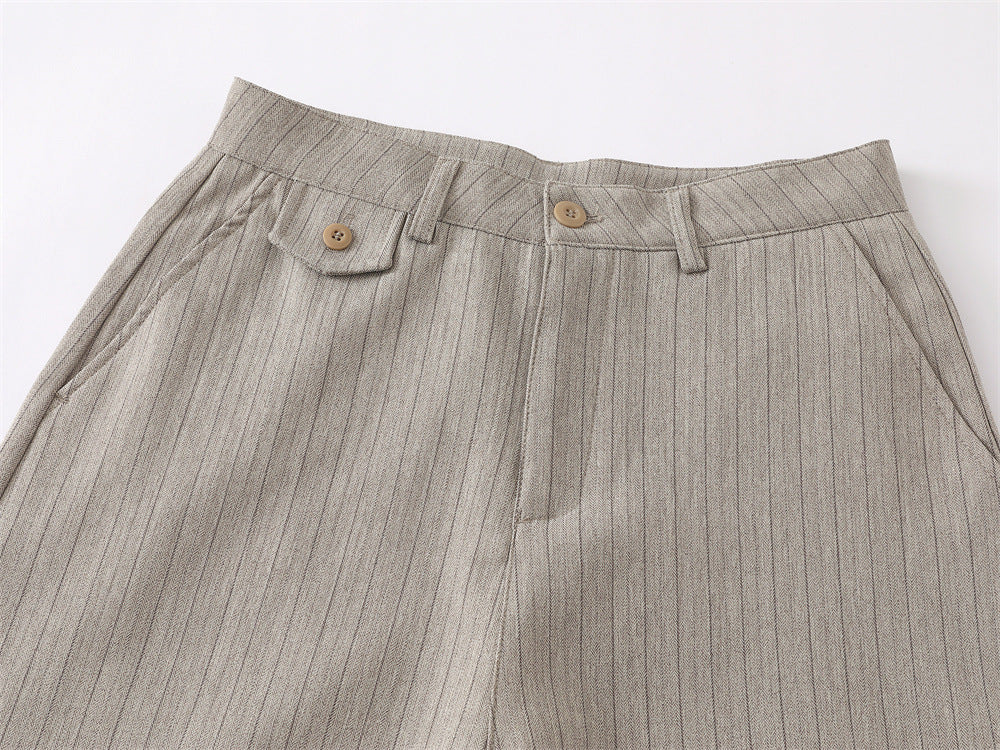 Wide-Leg Pinstripe Trousers – Relaxed Fit Pleated Dress Pants