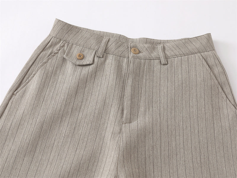 Wide-Leg Pinstripe Trousers – Relaxed Fit Pleated Dress Pants