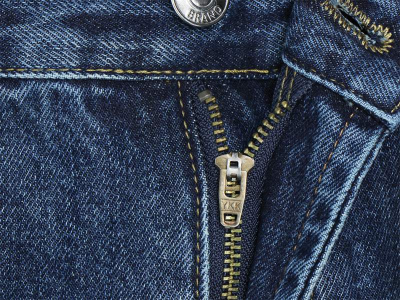 Men's Wide-Leg Jeans – Washed Dark Blue Denim with Stud Trim & Wavy Whisker