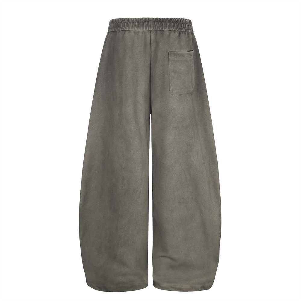 Wide-Leg Graffiti Print Sweatpants – Washed Gray Baggy Jogger Pants for Men