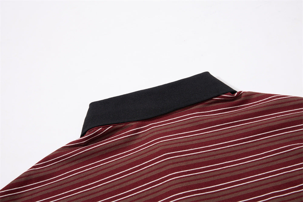 Striped Long-Sleeve Polo Shirt – Retro Oversized Fit with Contrast Collar