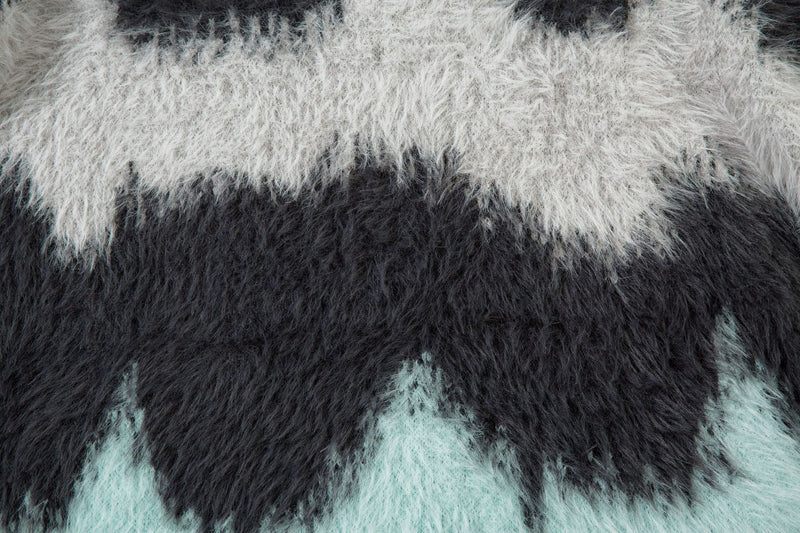 Pull en maille pelucheuse à motif vague abstrait – Modèle oversize