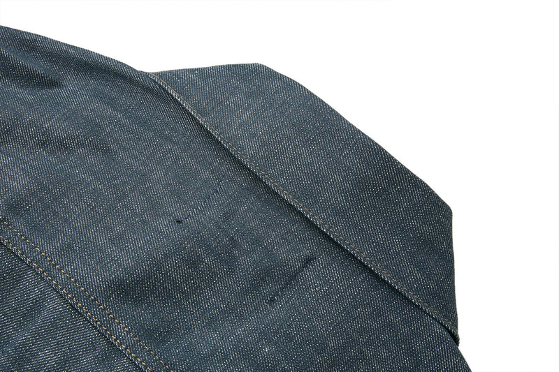 Veste boxy en jean délavé – Plis poitrine, col italien, coupe workwear raccourcie