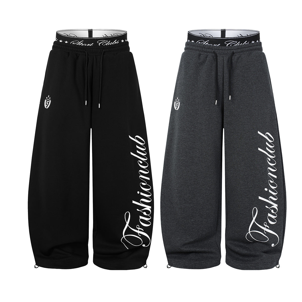 Wide-Leg Baggy Sweatpants with Fashionclub Script Print & Double-Waistband