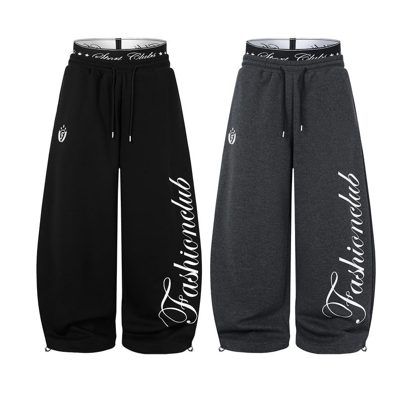 Wide-Leg Baggy Sweatpants with Fashionclub Script Print & Double-Waistband