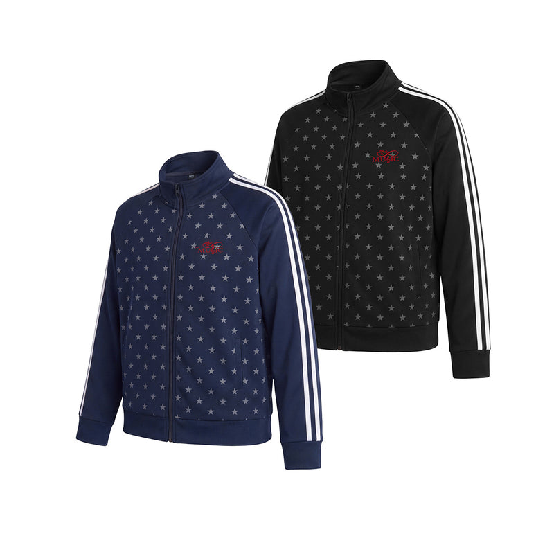 Chaqueta Deportiva con Estrellas – Cremallera Completa, Cuello Alto y Rayas Laterales