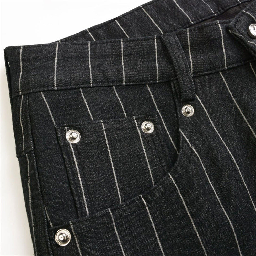 Wide-Leg Pinstripe Cargo Pants – Oversized Silhouette with Irregular Pockets