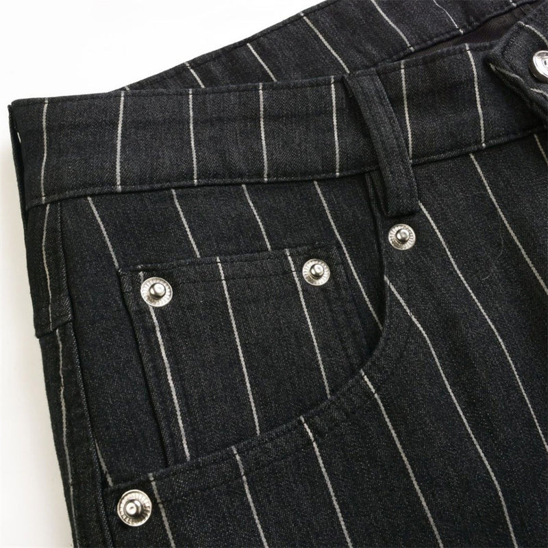 Wide-Leg Pinstripe Cargo Pants – Oversized Silhouette with Irregular Pockets