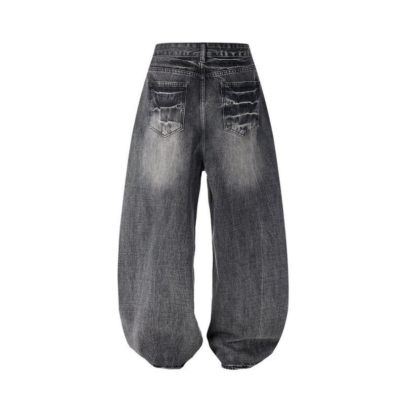 Baggy Dark Wash Jeans – Men's Wide Leg Vintage Punk Distressed Faded Denim