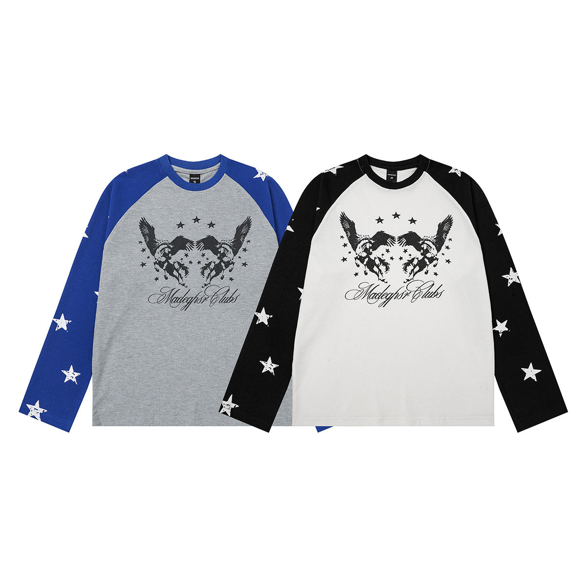 T-shirt de baseball à manches longues raglan et étoiles avec motif Pégase
