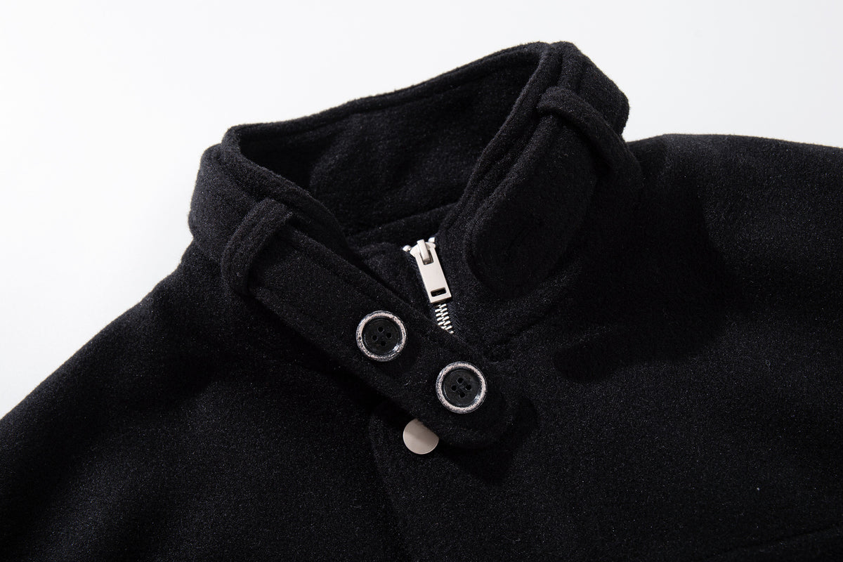 Oversized Wool-Blend Belted Bomber Jacket with Stand Collar