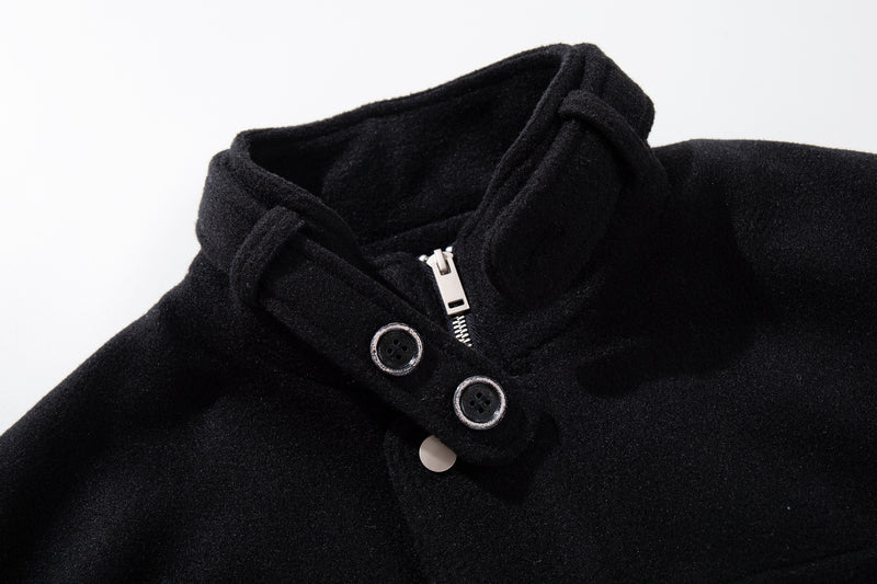 Oversized Wool-Blend Belted Bomber Jacket with Stand Collar