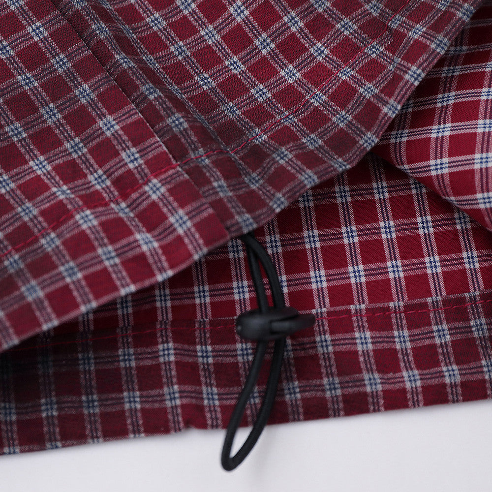 Men's Short Sleeve Shirt – Plaid Tie-Dye Washed Check with Drawstring Hem