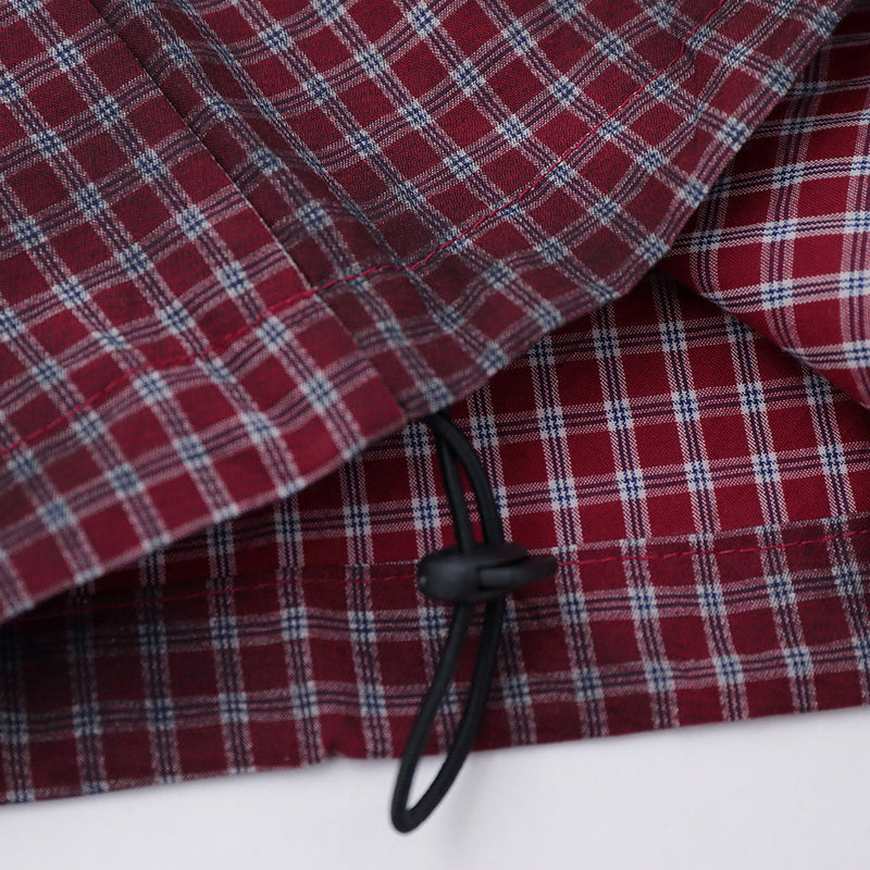 Men's Short Sleeve Shirt – Plaid Tie-Dye Washed Check with Drawstring Hem
