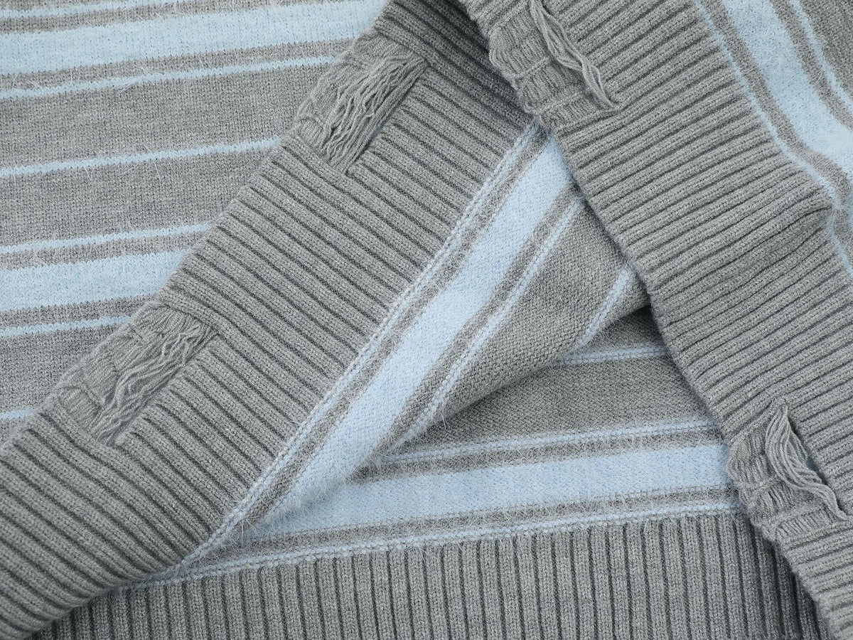 Striped Knit Sweater with Layered Shirt Collar and Tie Detail, Preppy Academy