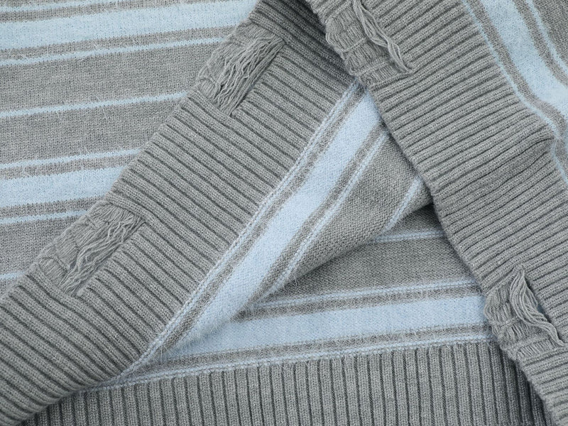 Striped Knit Sweater with Layered Shirt Collar and Tie Detail, Preppy Academy