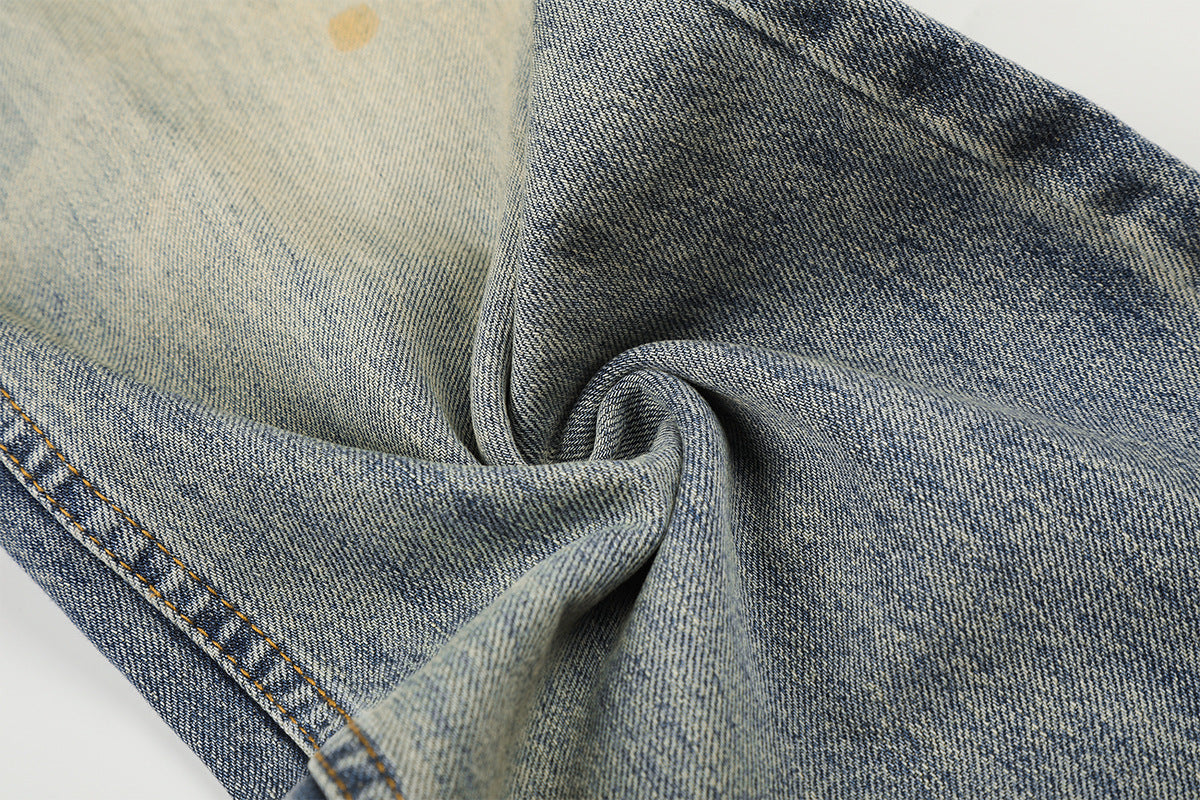 Jean baggy bleu clair à poches léopard – Denim large délavé et déchiré