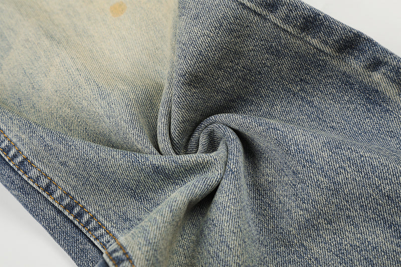 Jean baggy bleu clair à poches léopard – Denim large délavé et déchiré