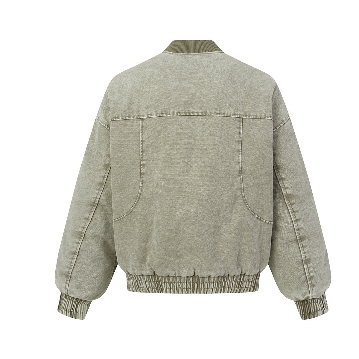 Quilted Corduroy Bomber Jacket – Acid-Washed Raw-Edge Baseball Jacket