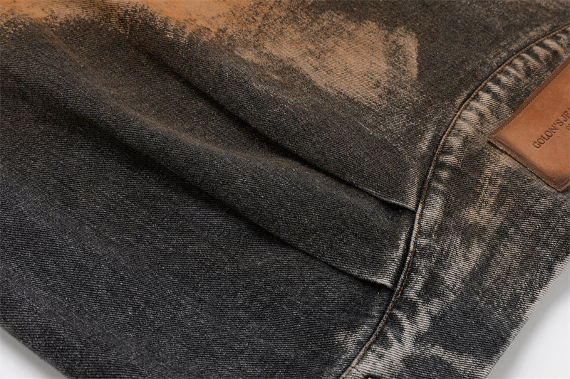 Oversized Acid-Wash Distressed Denim Jacket – Bleached Tie-Dye Punk Streetwear