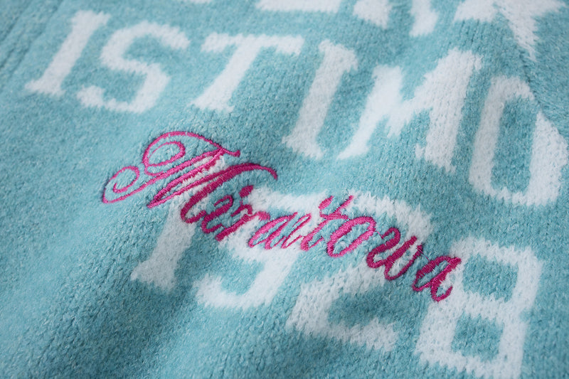 Gilet-pull zippé en maille jacquard avec imprimé lettres