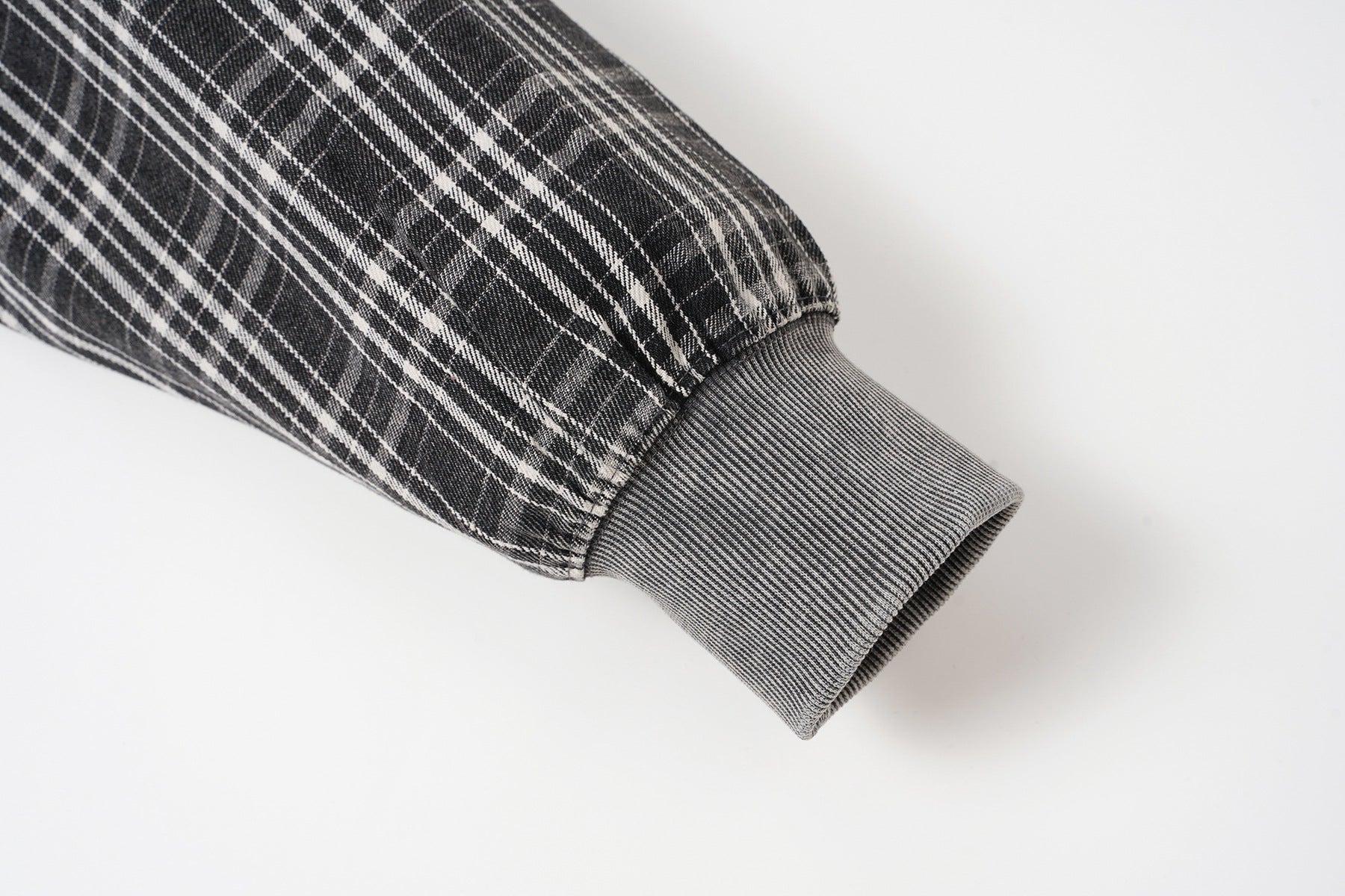 Sudadera con capucha y cremallera de patchwork de cuadros — Chaqueta extragrande de felpa y franela lavadas