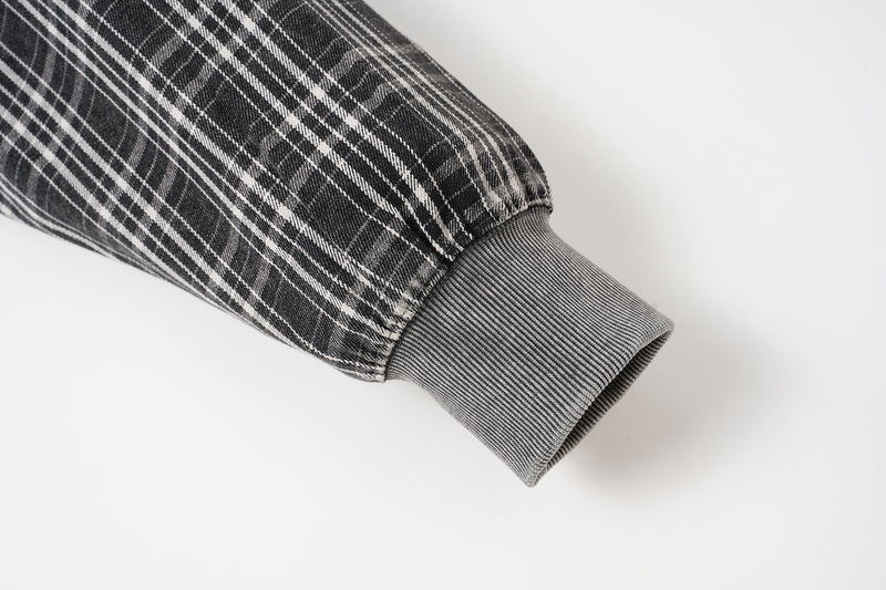Sudadera con capucha y cremallera de patchwork de cuadros — Chaqueta extragrande de felpa y franela lavadas