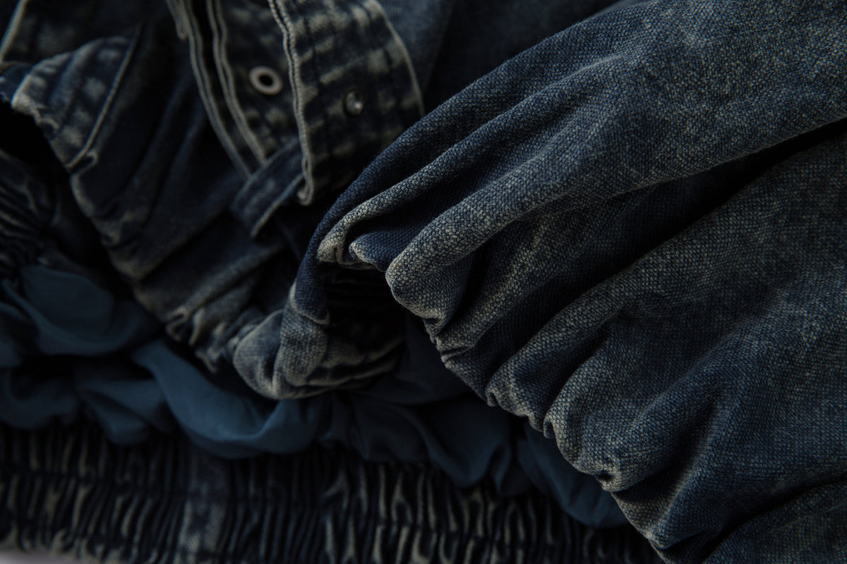 Oversized Washed Denim Jacket – Boxy Belted Hem, Acid-Wash Workwear Style
