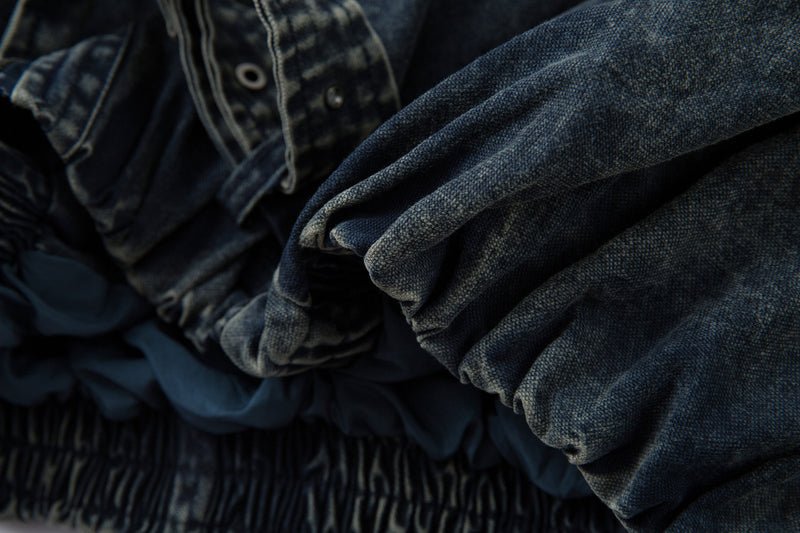 Oversized Washed Denim Jacket – Boxy Belted Hem, Acid-Wash Workwear Style
