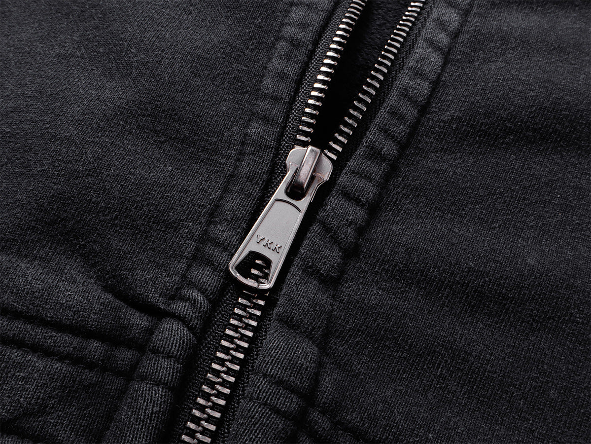 Veste à capuche zippée à multiples poches – Délavage acide vintage