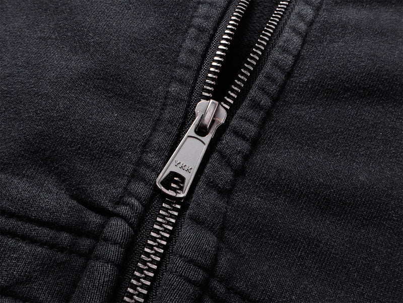 Veste à capuche zippée à multiples poches – Délavage acide vintage