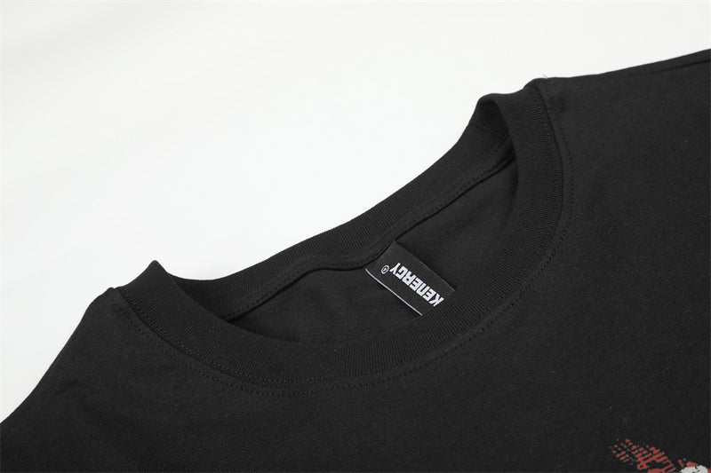 Faux-Layered Graphic Long Sleeve Tee with Black & White Striped Sleeves