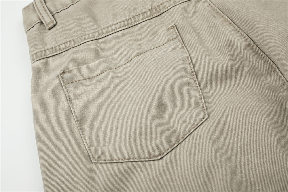 Pantalon cargo homme kaki à jambes larges, multi-poches, délavé vintage – Pantalon workwear