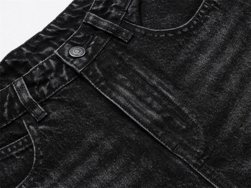 Wide Leg Dad Jeans – Washed Black Denim with Side Stripe Detail