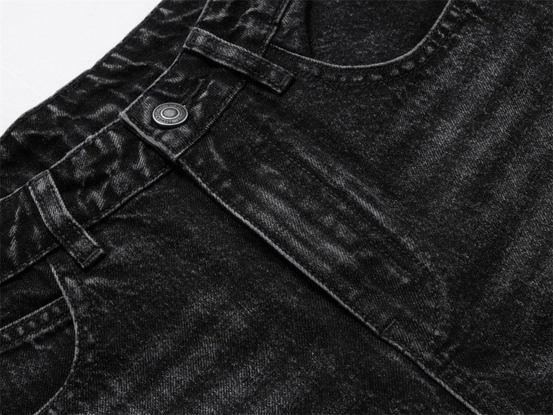 Wide Leg Dad Jeans – Washed Black Denim with Side Stripe Detail