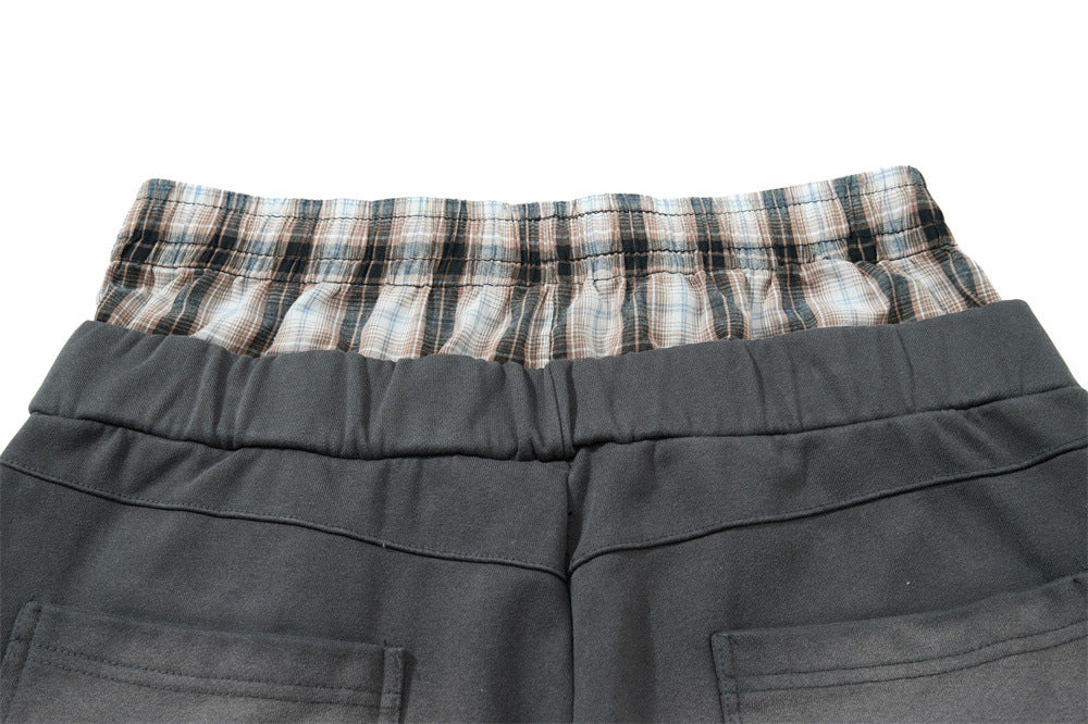 Wide Leg Sweatpants with Plaid Waistband & Animal Print Graphic