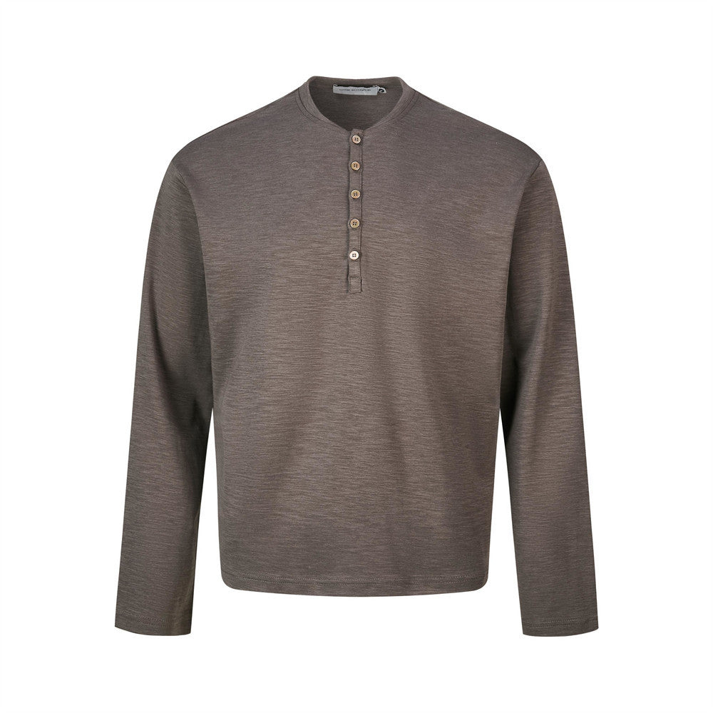 Men's Long Sleeve Henley Shirt – Relaxed Fit Button Placket