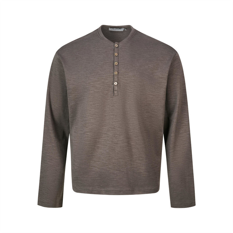 Men's Long Sleeve Henley Shirt – Relaxed Fit Button Placket