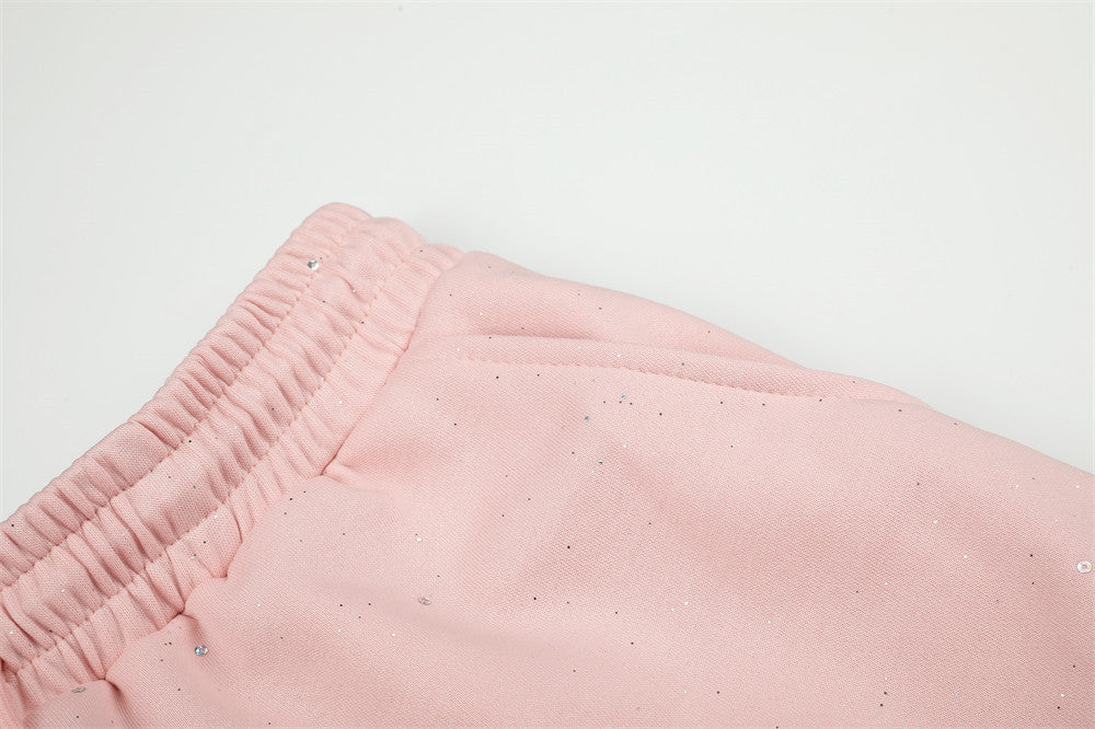 Wide-Leg Sweatpants with Glitter Fabric & Script Graphic Print