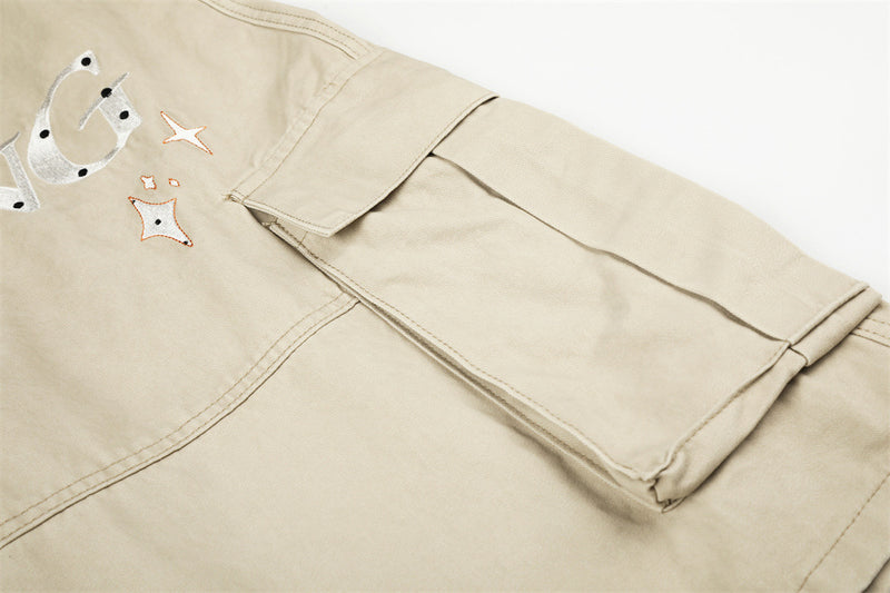 RVNTENG Letter Embroidery Cargo Shorts – Men's Wide Leg Street Style