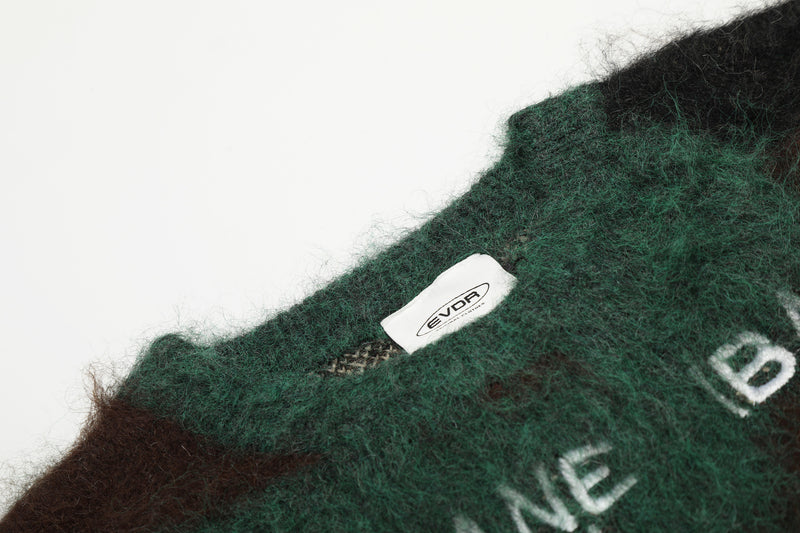 Men's Camo Print Fuzzy Mohair-Style Knit Sweater – Crew Neck