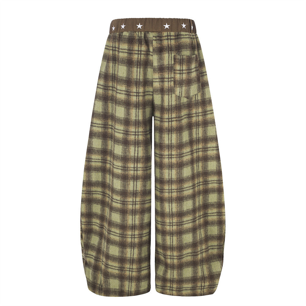 Pantalon large ballon à carreaux – pantalon streetwear oversize avec ceinture étoilée