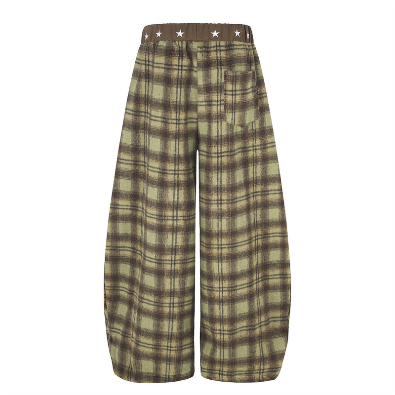 Pantalon large ballon à carreaux – pantalon streetwear oversize avec ceinture étoilée
