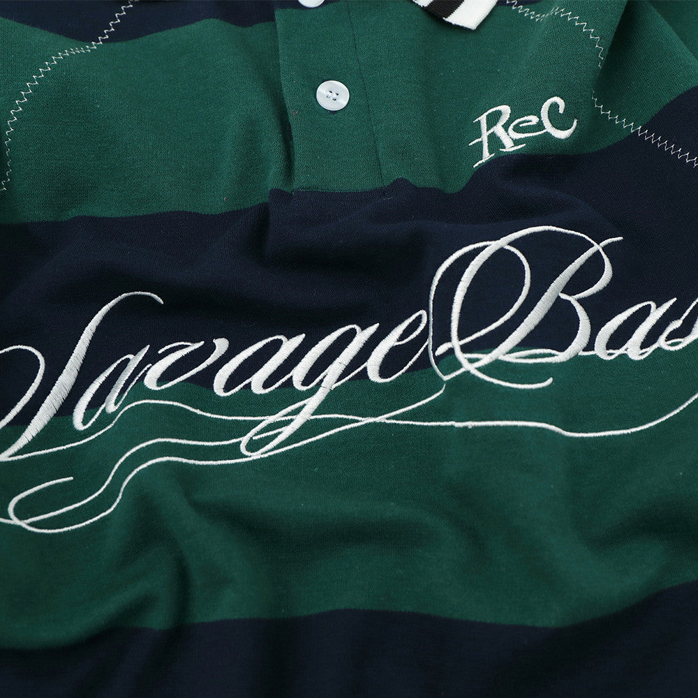 Men's Striped Long Sleeve Rugby Polo Shirt with Embroidered Logo