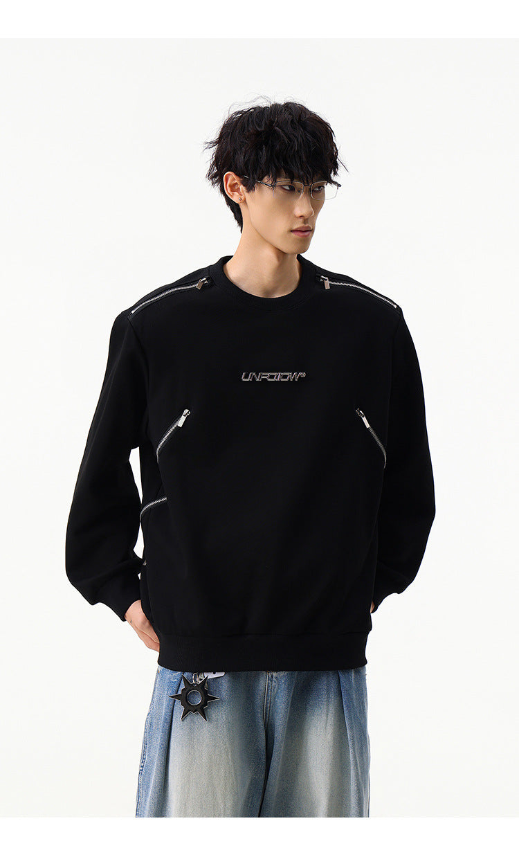 Sweat col rond inspiré du style moto avec détail zippé