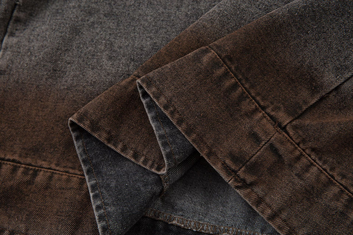 Washed Denim Hoodie Jacket – Boxy Fit with Embroidered Appliqué